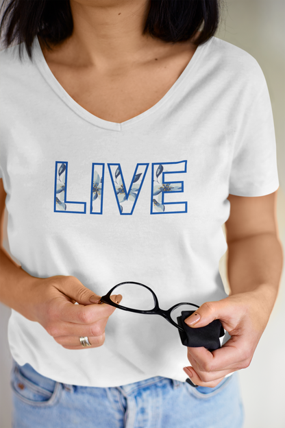 Damen Baumwoll V-Neck Shirt "Live"